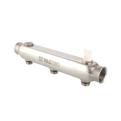 Коллектор из нерж. стали VALTEC, с м-о расст вых. 100мм, 1"х 4 вых. 1/2" нар.
