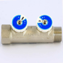 Коллектор UNI-FITT на 2 выхода HB 3/4"х1/2" Н 40мм никелированный с вентилями 400N3220