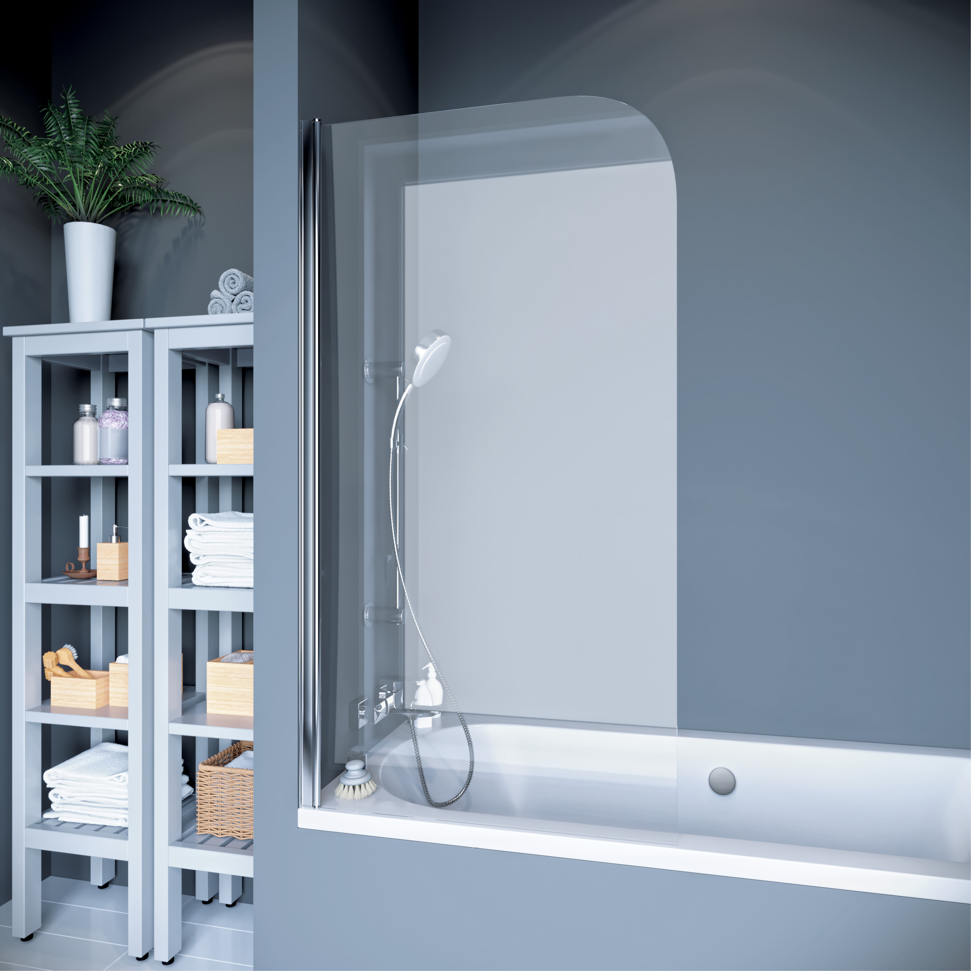 Шторка для ванны "KOLLER POOL" одноэлементная Waterfall Line QP 93 Left 750x1400 прозрачная Transparent  6мм CALC FREE хром