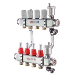 Коллекторный блок Valtec из нержавеющей стали со встроенными расходомерами 1", 2 x 3/4"